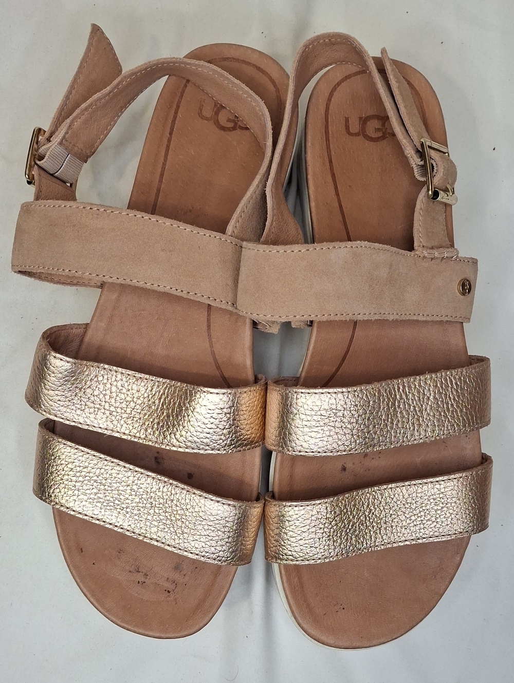 UGG Women's Rose Gold and Blush Suede Strappy Sandal